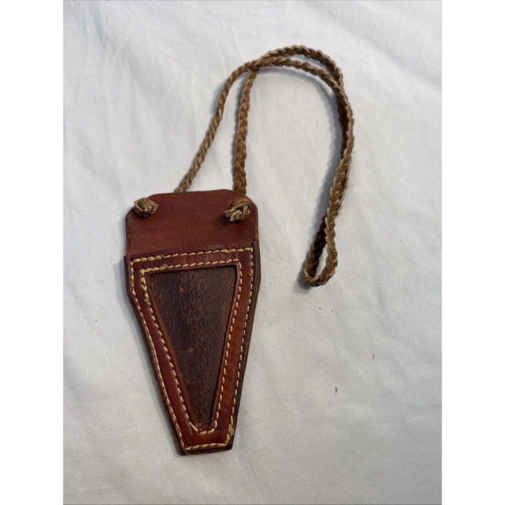 Vintage Handcrafted Leather Neck Sheath Holster Tool Case with Braided Strap